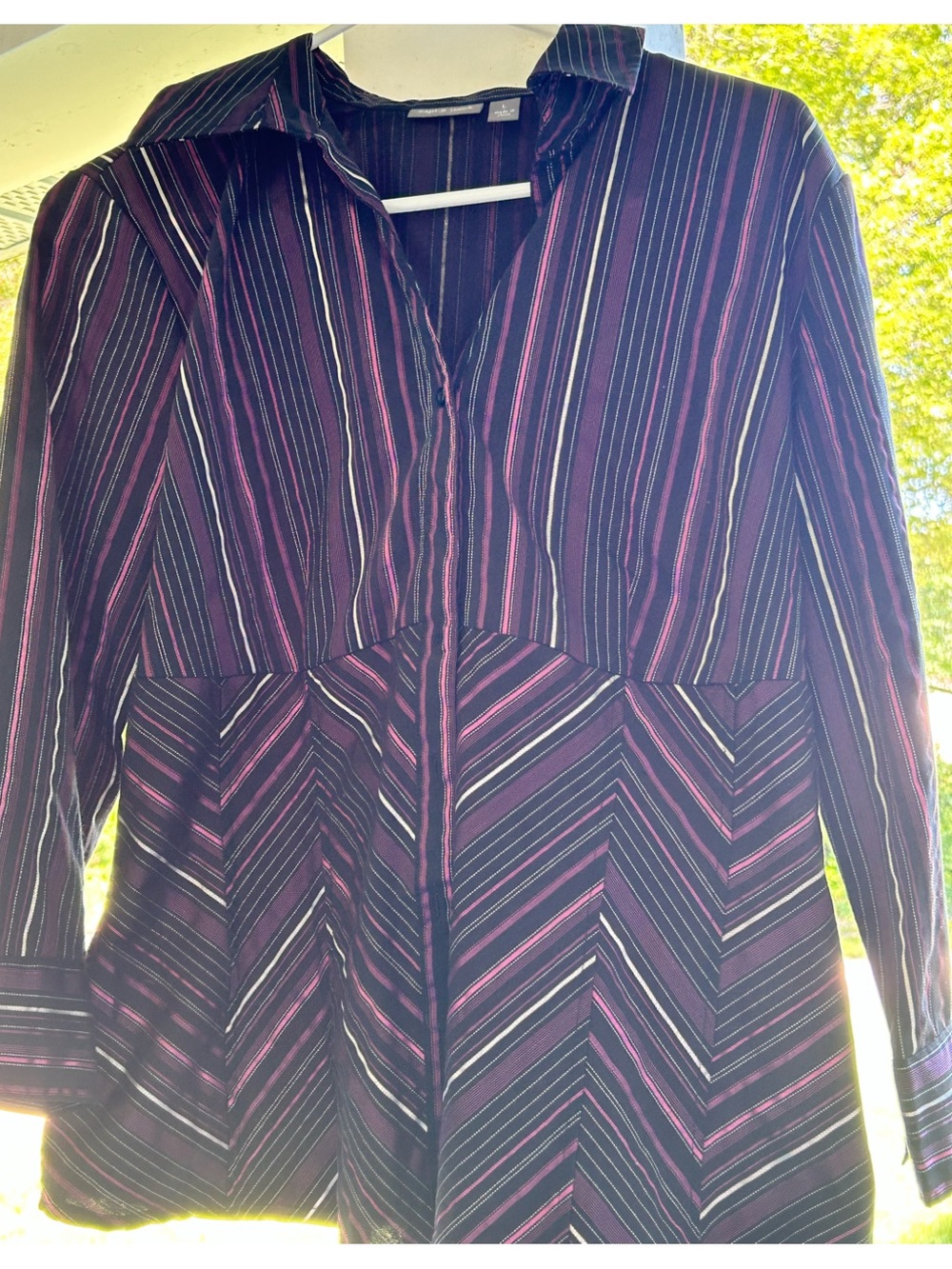 Apt. 9 Black and Purple Striped Long-Sleeve Dress Shirt/blouse